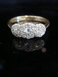 Image 1 of Edwardian Platinum 18ct yellow gold old cut diamond triple cluster ring 0.60ct