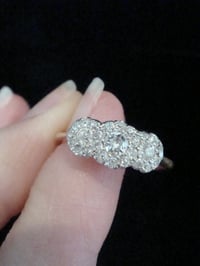 Image 3 of Edwardian Platinum 18ct yellow gold old cut diamond triple cluster ring 0.60ct