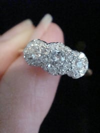 Image 4 of Edwardian Platinum 18ct yellow gold old cut diamond triple cluster ring 0.60ct