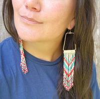 Image 5 of Southwest Red, White, and Blue Beaded Earrings