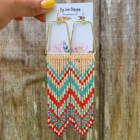 Image 3 of Southwest Red, White, and Blue Beaded Earrings