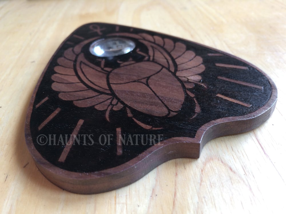 Wood Burned Ouija Planchette: Scarab on Black Walnut