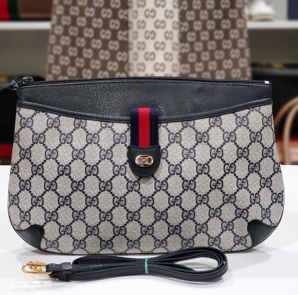 Image of  Vtg. Gucci Blue Monogram Clutch/Shoulder Bag 