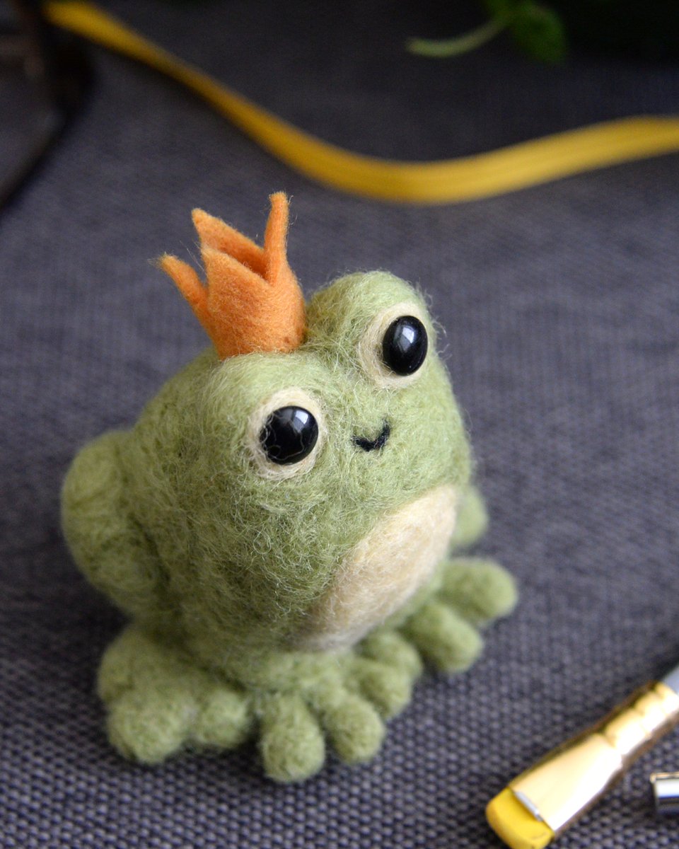 Needle Felted Frog, Soft Frog Sculpture, Prince Frog Miniature