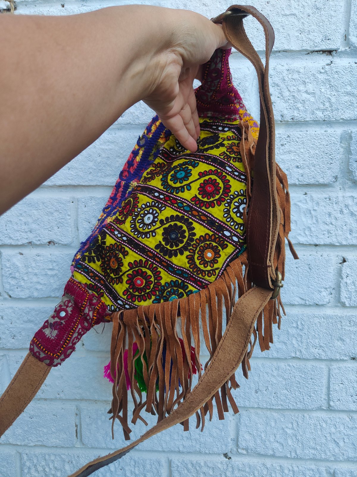 Boho Ibiza bum bag cross body yellow LouLou Kaluha