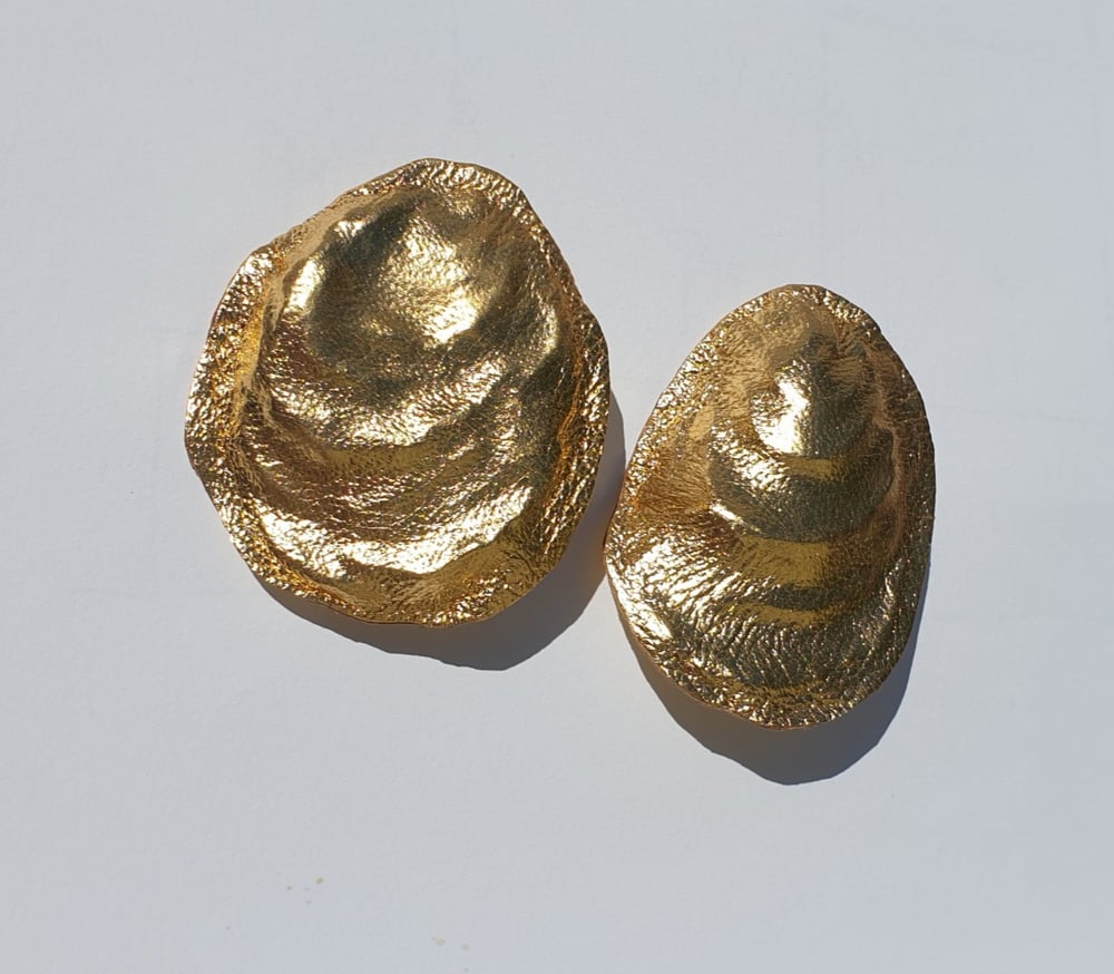 Image of Golden oyster soft shell earrings 