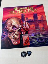 Milwaukee Metal Fest poster, guitar pick, pin bundle