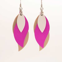 Image 1 of Handmade Australian leather leaf earrings - White, hot pink, beige [LPB-027]