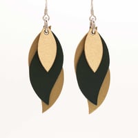 Image 1 of Handmade Australian leather leaf earrings - Golds and black [LGB-173]