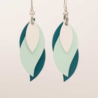 Image 1 of Handmade Australian leather leaf earrings - white, spearmint, teal green