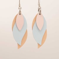 Handmade Australian leather leaf earrings - Soft pink, baby blue, soft apricot