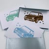 Hand-printed JDM Pao Greetings Cards, designed by Inkymole.