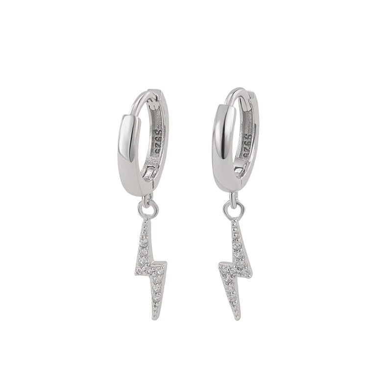 Lightning Bolt Hoop Earrings in Cubic Zirconia (925 Silver)