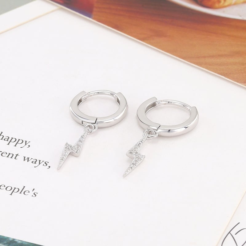 Lightning Bolt Hoop Earrings in Cubic Zirconia (925 Silver)