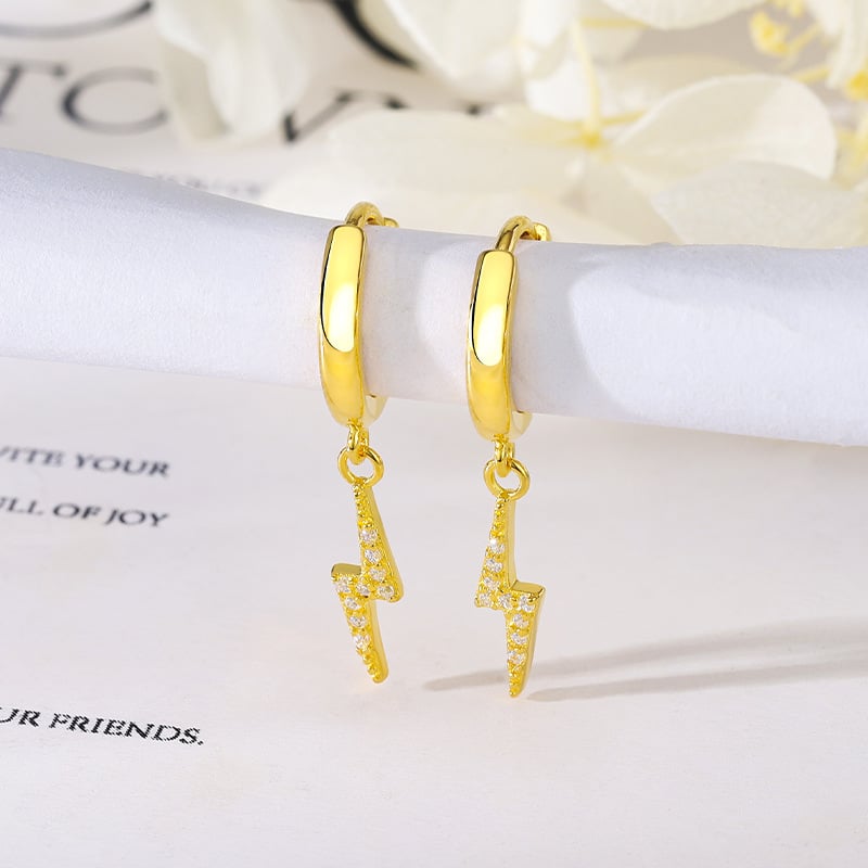 Lightning Bolt Hoop Earrings in Cubic Zirconia (925 Silver)