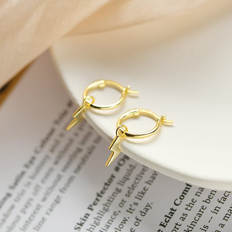 Classic Lightning Bolt Hoop Earrings (Silver 925)
