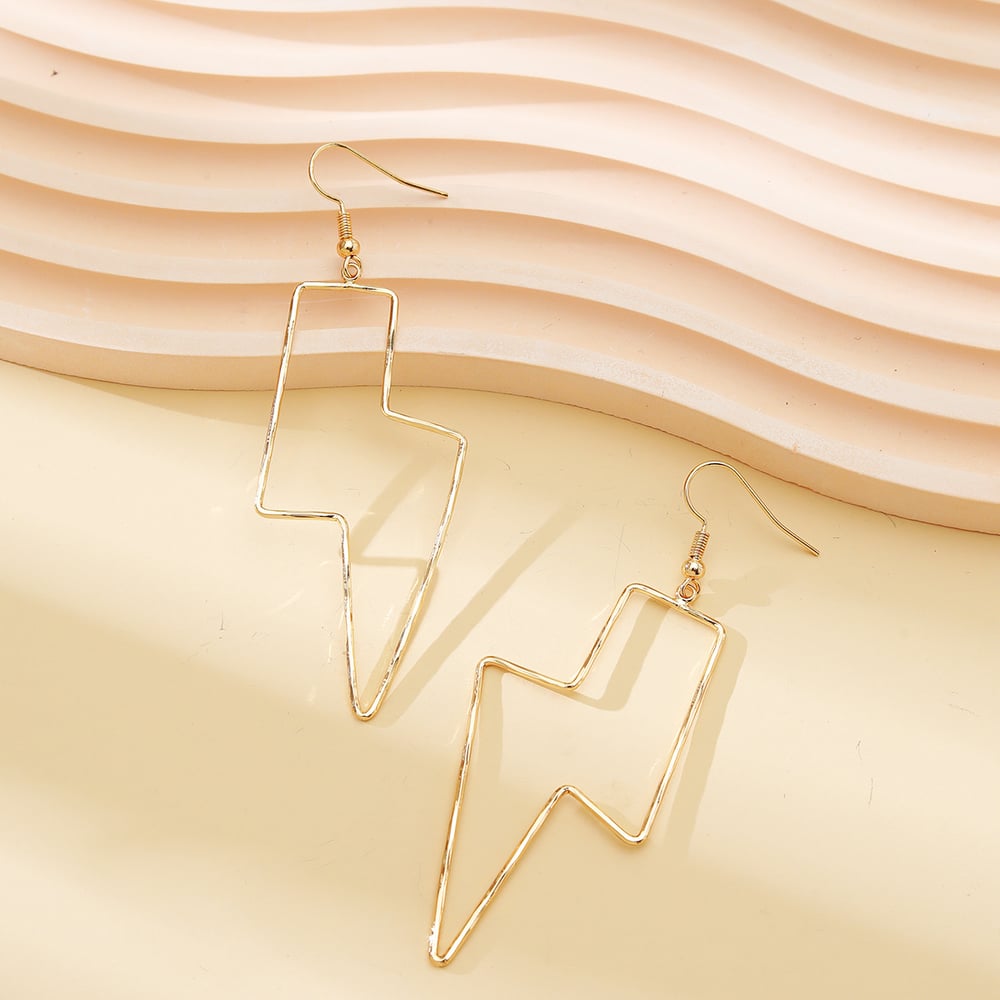 Gold Lightning Bolt Wire Hoop Earrings