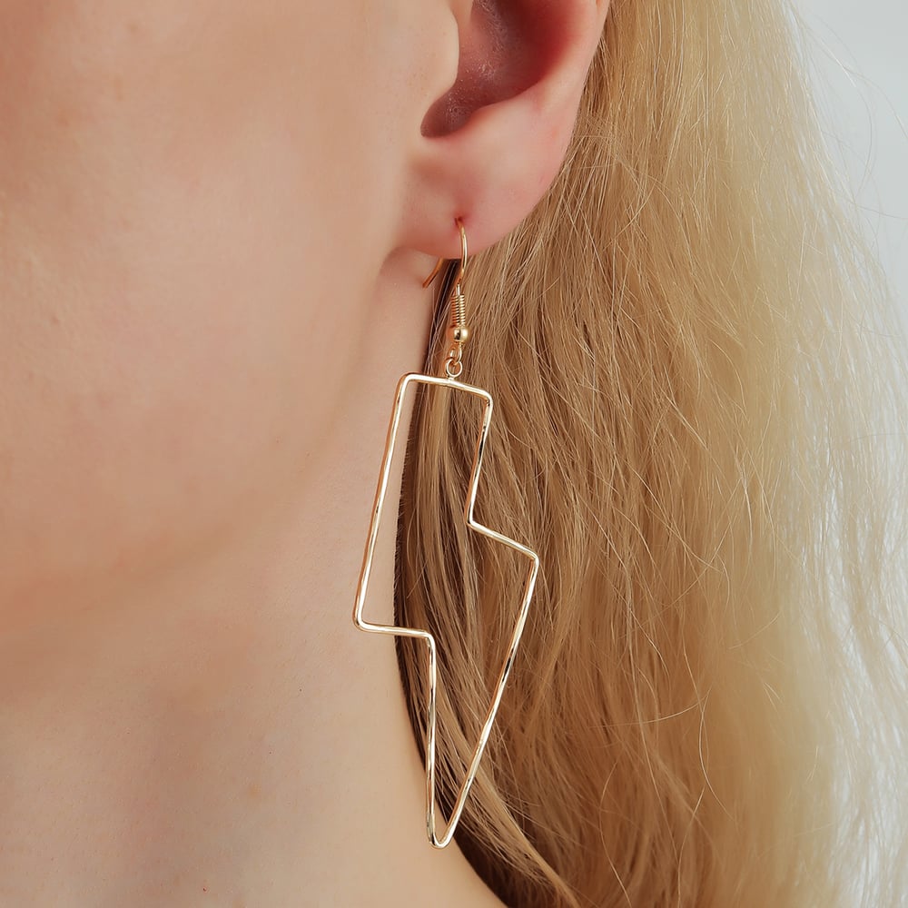 Gold Lightning Bolt Wire Hoop Earrings