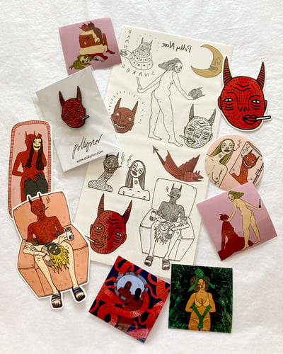 Image of BUNDLE - Stickers, Temporary Tattoos and Pin