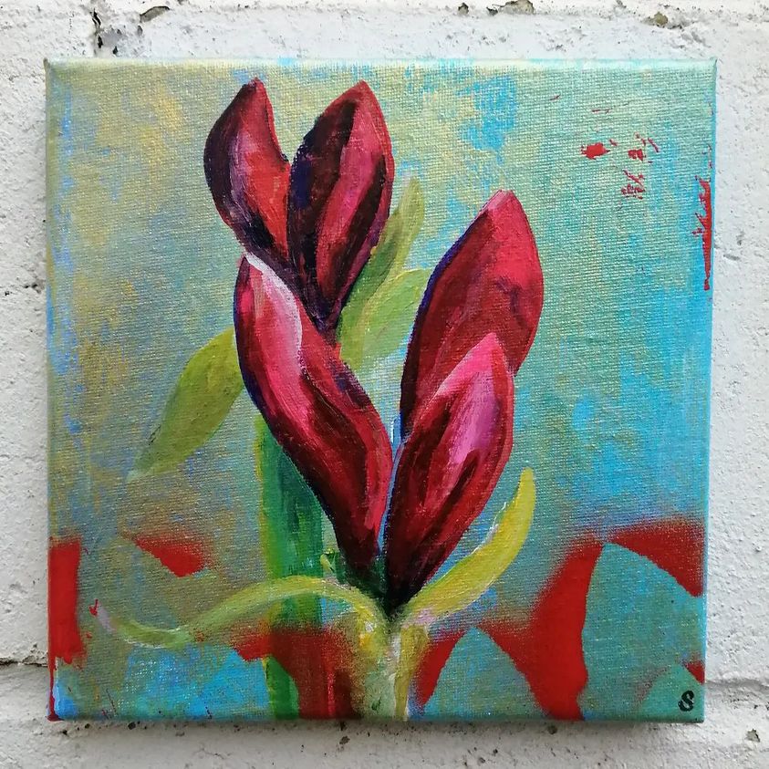 Image of SEAN WORRALL - This Year’s Amaryllis, Part 3 (2022) – acrylic on canvas, 20cm x 20cm x 1cm.