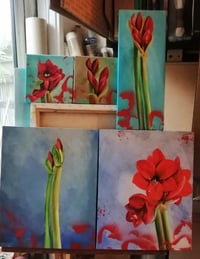 Image 3 of SEAN WORRALL - This Year’s Amaryllis, Part 3 (2022) – acrylic on canvas, 20cm x 20cm x 1cm.