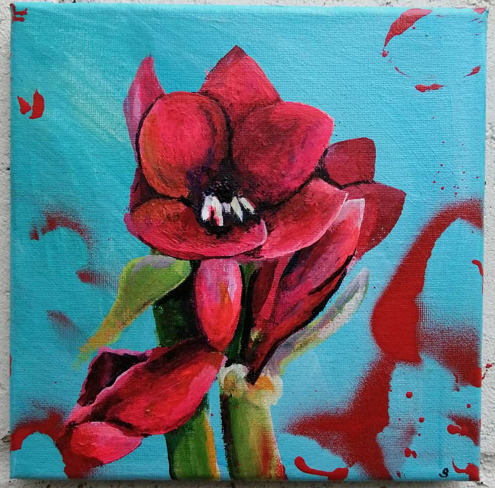 Image of SEAN WORRALL - This Year’s Amaryllis, Part 4 (2022) – acrylic on canvas, 20cm x 20cm x 1cm.   
