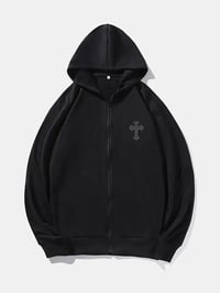 Cross Print Zip Up Hoodie