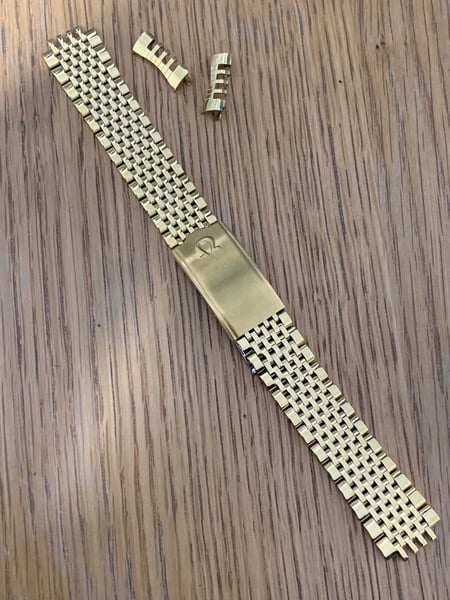 Image of Omega 18mm Gold Plated colour rice bead strap / bracelet / band with curved buckle