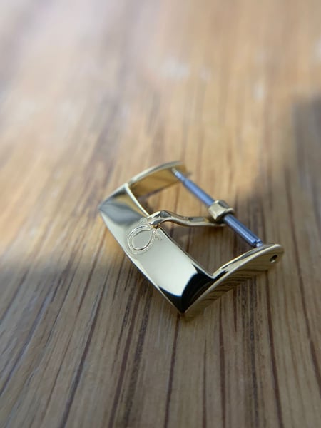 Image of omega Yellow gold plated engraved watch strap buckle,sizes -18mm.NEW
