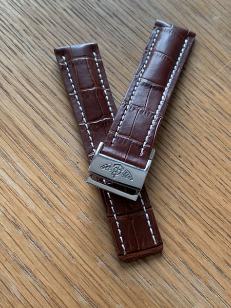 Image of Breitling 24MM brown Croc leather Deployment Gents Watch Strap,Steel Buckle For Breitling Watch NEW.