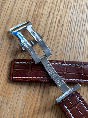 Image of Breitling 24MM brown Croc leather Deployment Gents Watch Strap,Steel Buckle For Breitling Watch NEW.