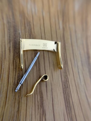 Image of omega Yellow gold plated engraved watch strap buckle,sizes -18mm.NEW