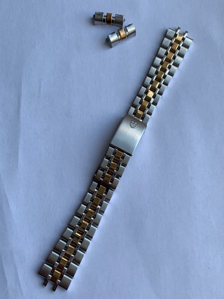 Image of Heavy duty tudor 2/tone stainless steel/yellow gold watch strap band.curved lugs..17mm.New(TU-9)