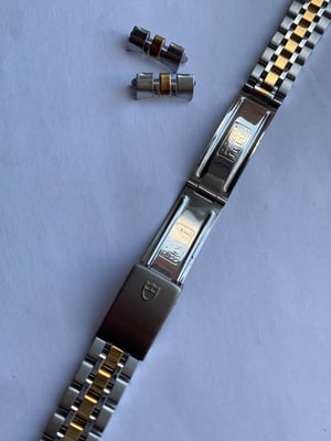 Image of Heavy duty tudor 2/tone stainless steel/yellow gold watch strap band bracelet.curved lugs..17mm.New