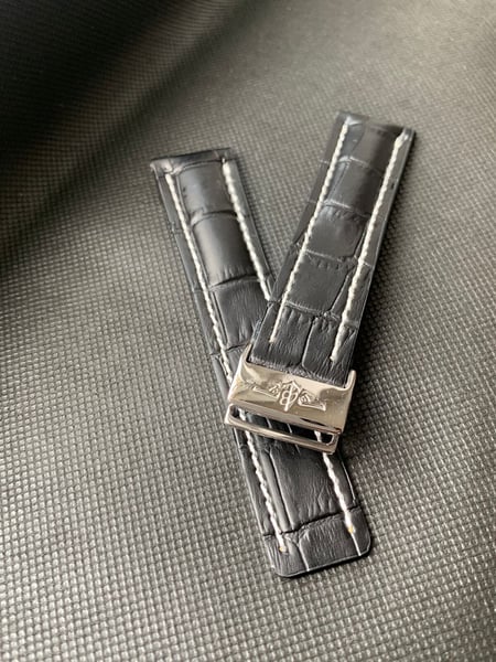 Image of Breitling 24MM black Croc leather Deployment Gents Watch Strap,Steel Buckle For Breitling Watch NEW.