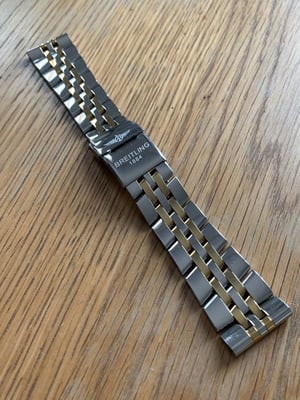 Image of Heavy duty breitling 2/tone stainless steel/gold gents watch strap,20mm,straight lugs,new