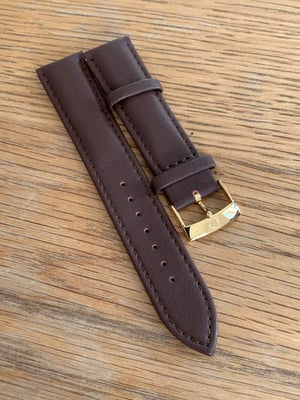 Image of omega,Top quality plain gents watch leather strap,brown 20mm.omega engraved Gold Plated buckle,New