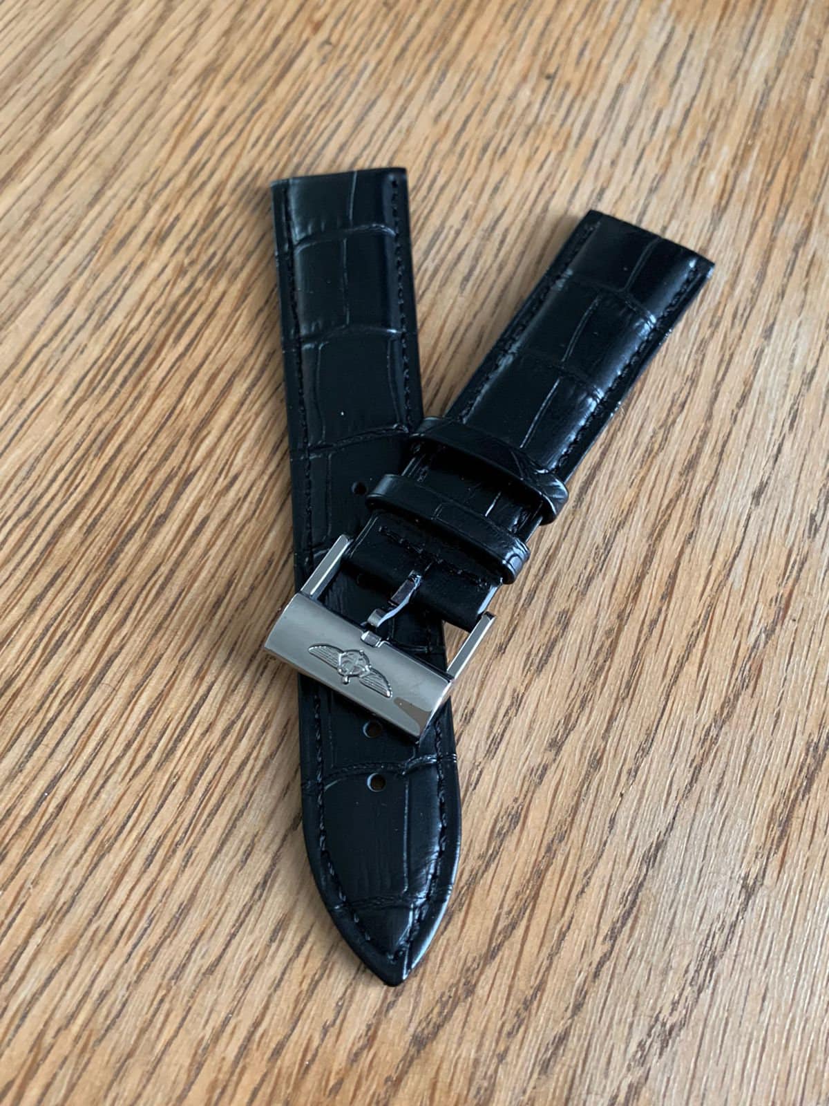 Breitling 24MM black Croc leather Gents Watch Strap Steel Buckle