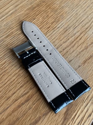 Image of Breitling 24MM black Croc leather  Gents Watch Strap,Steel Buckle For Breitling Watch NEW.