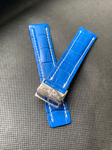 Image of Breitling 24MM blue Croc leather Deployment Gents Watch Strap,Steel Buckle For Breitling Watch NEW.