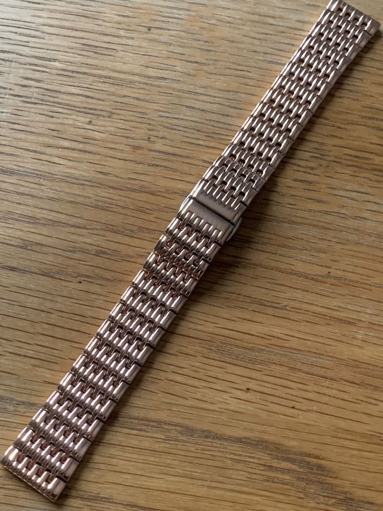 Image of Pink Rose Gold Plated Heavy Duty Rice Bead Watch Straps,14mm.16mm. 18mm.20mm