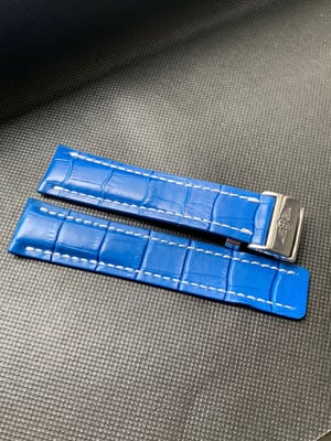 Image of Breitling 24MM blue Croc leather Deployment Gents Watch Strap,Steel Buckle For Breitling Watch NEW.