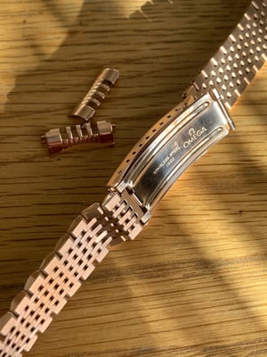 Image of Omega 20mm Rose  gold colour rice bead strap / bracelet / band with curved buckle