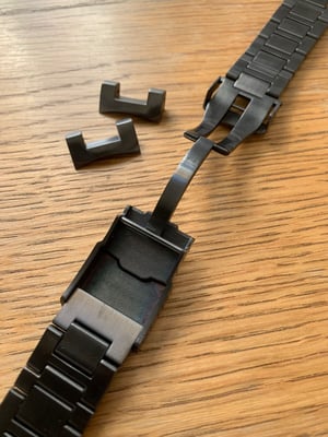 Image of Heavy Duty Black Steel RR Gents Watch Strap,For Tag Heuer Watches,New 22mm,Curved lugs