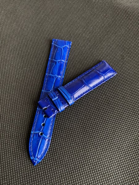 Image of Frank muller watch band 19mm/16 blue colour leather strap without buckle