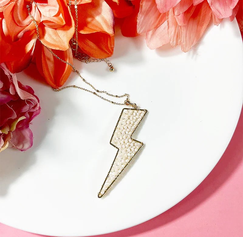 Lightning Bolt Beaded Pendant and Golden Necklace (7 Options)