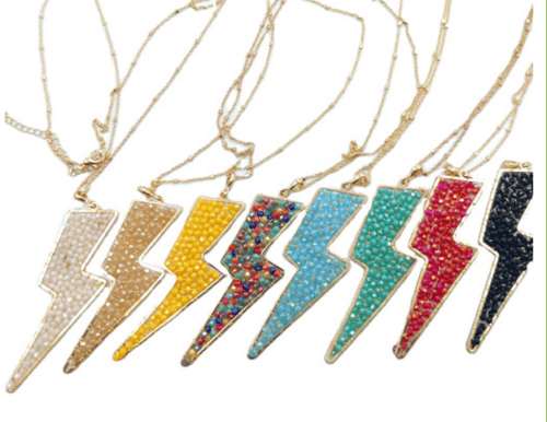Lightning Bolt Beaded Pendant and Golden Necklace (7 Options)