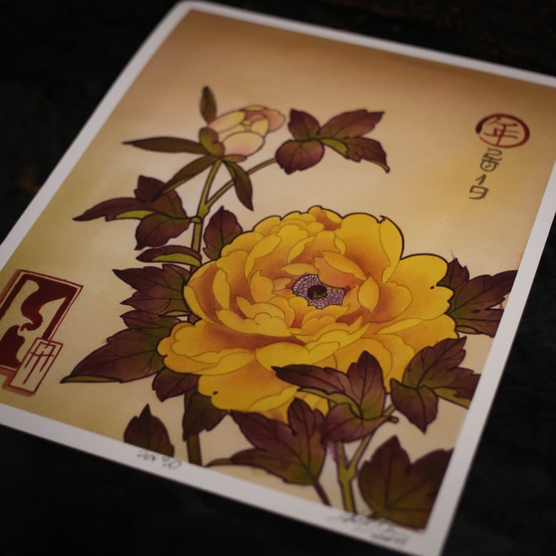 Image of Yellow Peony in Silk Dyes
