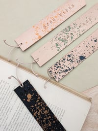 Image 3 of Personalised Splash Tan Leather Bookmark-Made To Order