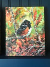 Spotted Autumn – spotted towhee bird painting